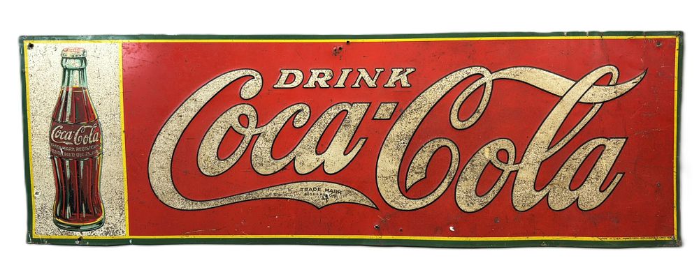 Lot 321: Drink Coca Cola SST Tin Embossed Metal 1934 Christmas Bottle Sign