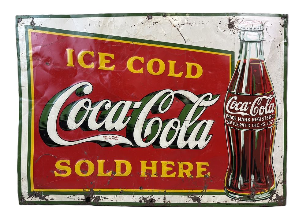 Lot 323: Coca Cola Ice Cold Sold Here 1933 SST Tin Embossed Sign