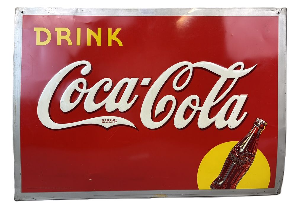 Lot 326: Drink Coca Cola SST Tin Embossed Metal 1940 Soda Pop Sign