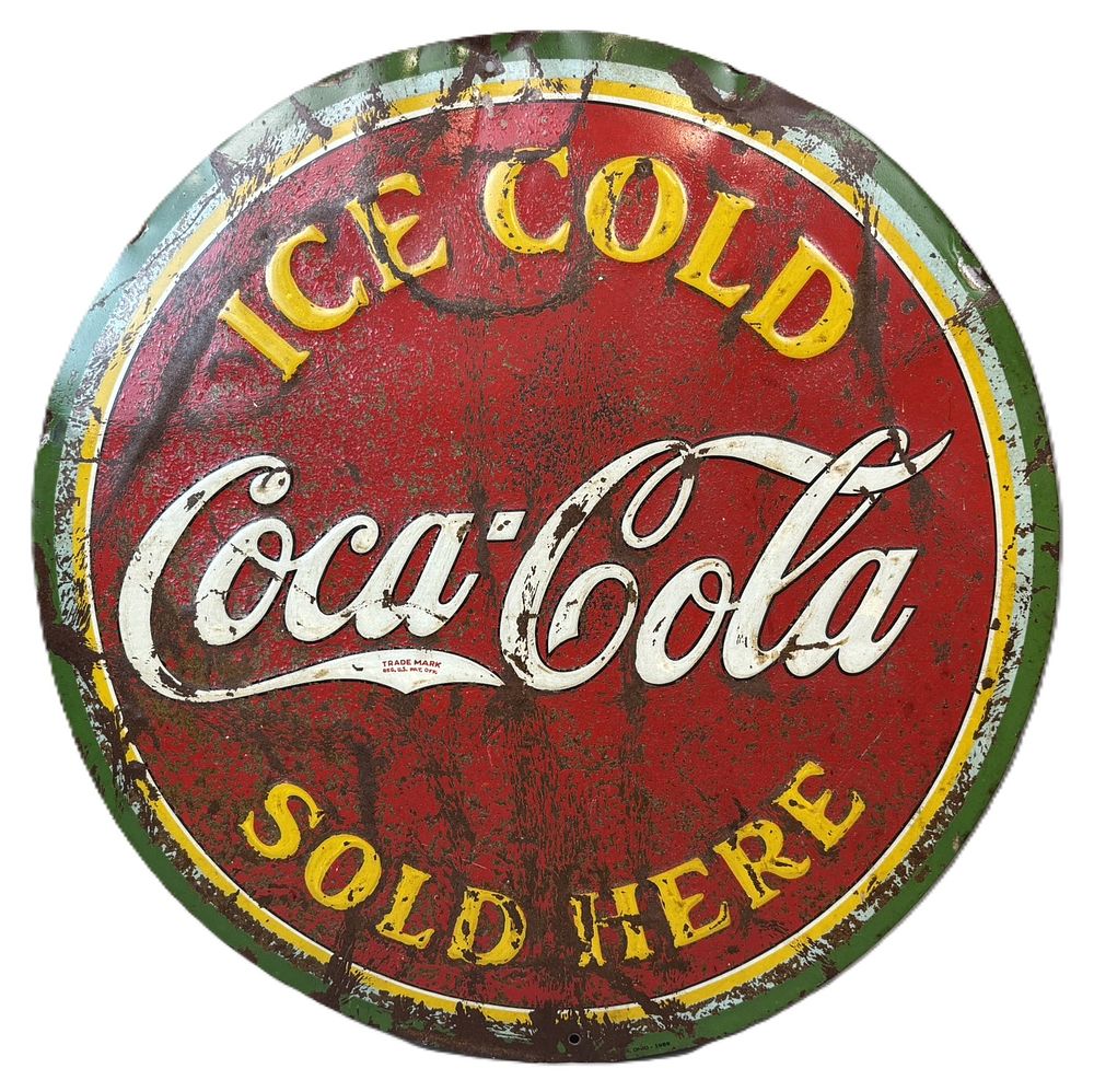 Lot 327: Coca Cola Ice Cold Sold Here 20" SST Embossed Watermelon Sign