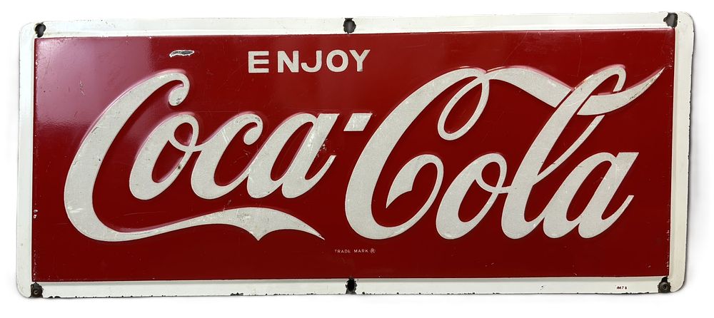 Lot 329: Drink Coca Cola Self Framed Embossed SST Metal Advertising Sign
