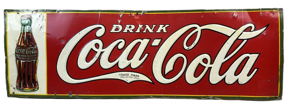 Lot 330: Drink Coca Cola Self Framed Embossed SST 1931 Metal Sign
