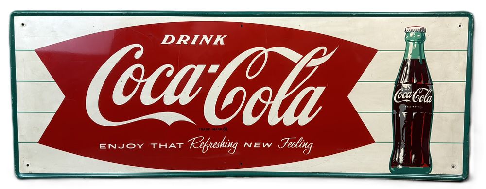 Lot 331: Drink Coca Cola Refreshing New Feeling Self Framed SST Fishtail Sign