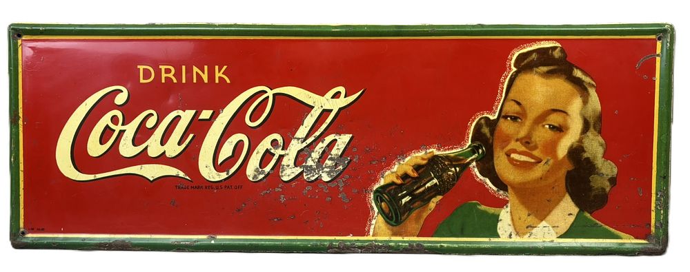 Lot 332: 1940 Drink Coca Cola Self Framed Soda Pop Advertising Sign