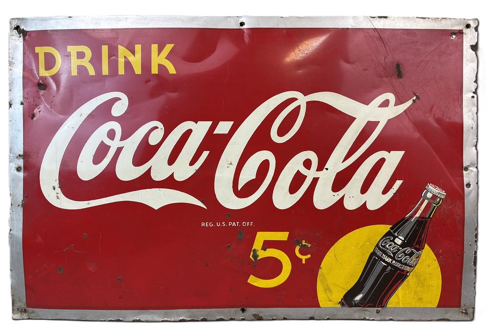 Lot 333: Drink Coca Cola 5 Cent SST Tin Metal Advertising Soda Sign