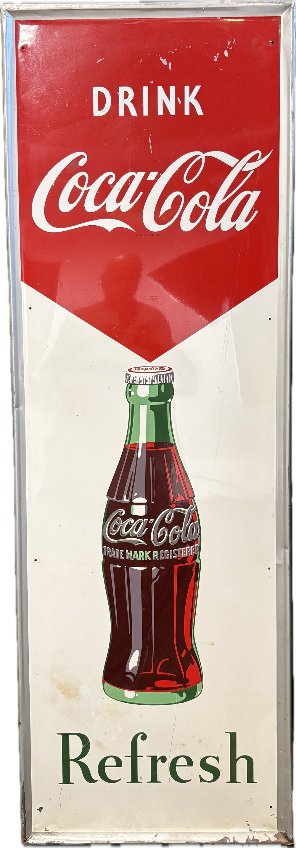 Lot 335: Drink Coca Cola Refresh SST Self Framed Tin Metal Sign