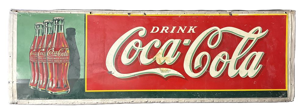 Lot 338: 1937 Drink Coca Cola Self Framed Metal Soda Pop Advertising Sign