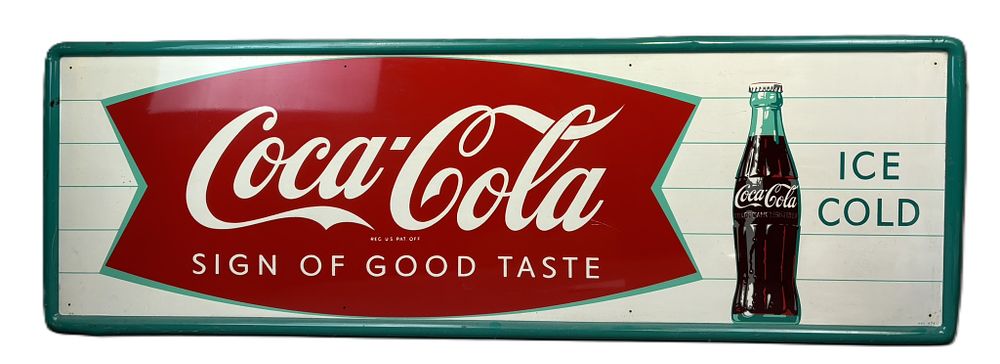 Lot 340: Coca Cola Sign Of Good Taste Self Framed Fishtail SST Metal Sign