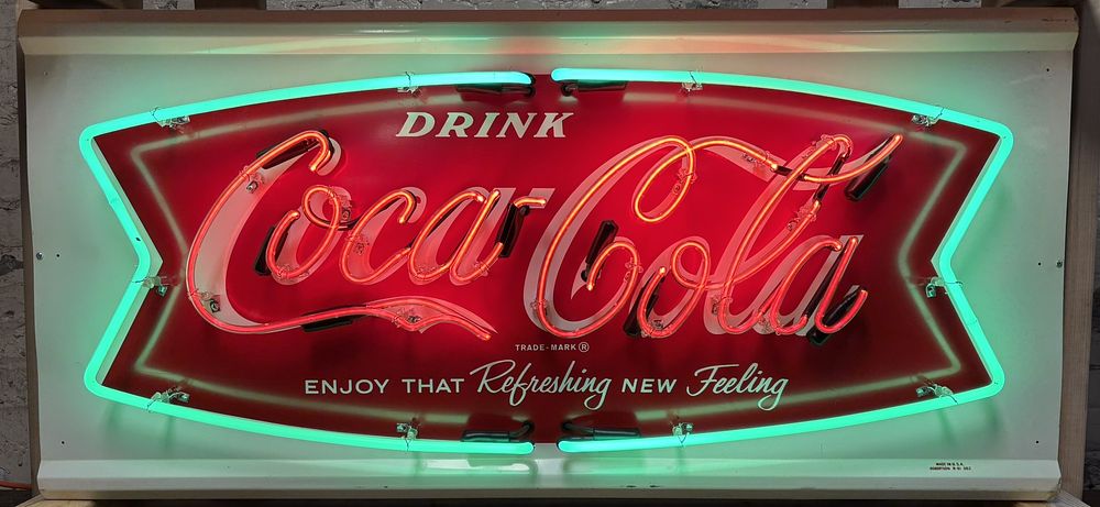 Lot 341b: 1961 Drink Coca Cola Self Framed Neon Fishtail Advertising Sign