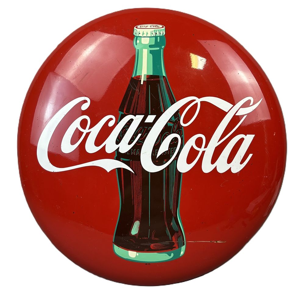 Lot 342: Coca Cola 24" Painted Metal Soda Pop Advertising Button Sign