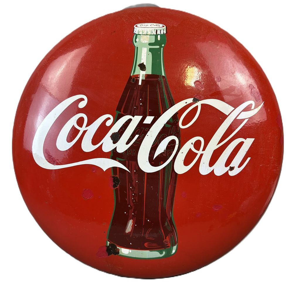 Lot 344: Coca Cola 24" SSP Porcelain Metal Soda Pop Advertising Button Sign