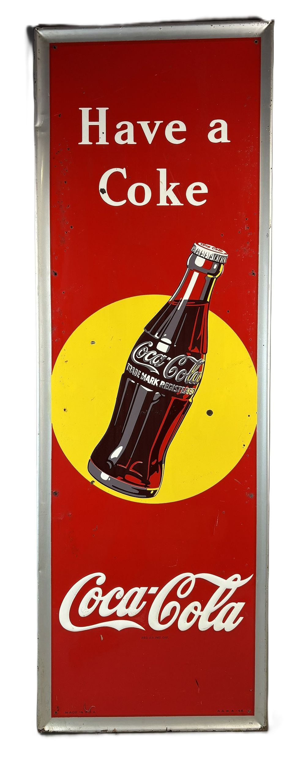 Lot 347: Have A Coke Coca Cola Self Framed SST 1948 Soda Sign
