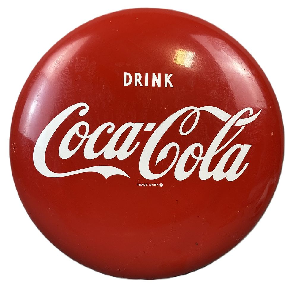 Lot 348: Drink Coca Cola 16" Painted Metal Advertising Soda Button Sign