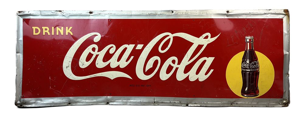 Lot 351: Drink Coca Cola Self Framed Embossed 1946 Coke Sign