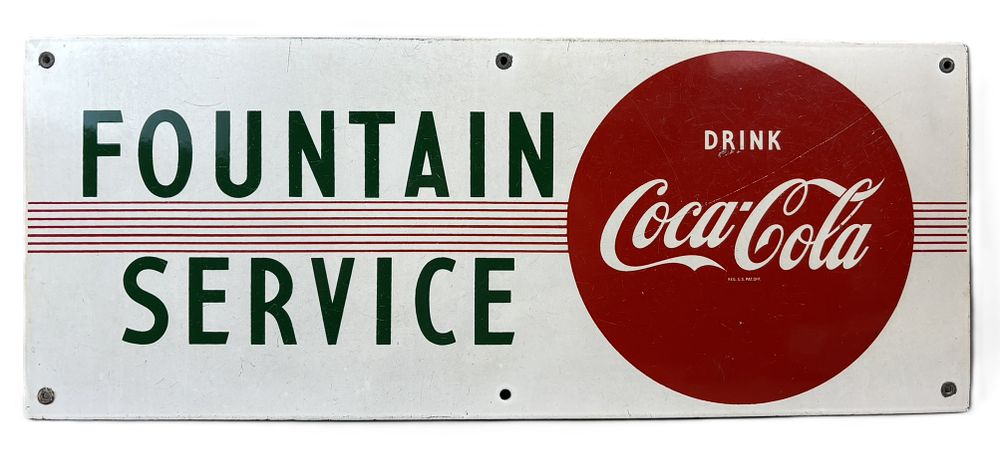 Lot 352: Drink Coca Cola Fountain Service SSP Porcelain Sign