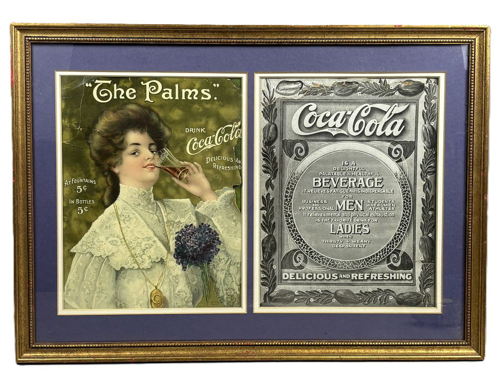 Lot 353: 1906 The Palms Drink Coca Cola Delicious & Refreshing Framed Sign