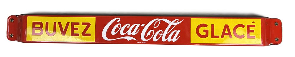 Lot 354: Buvez Coca Cola Glace Porcelain Advertising Door Push Sign