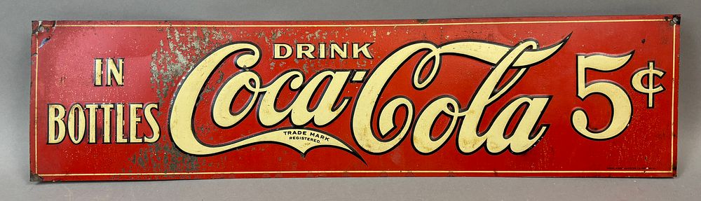 Lot 356: Drink Coca Cola In Bottles 5 Cents SST Tin Embossed Sign