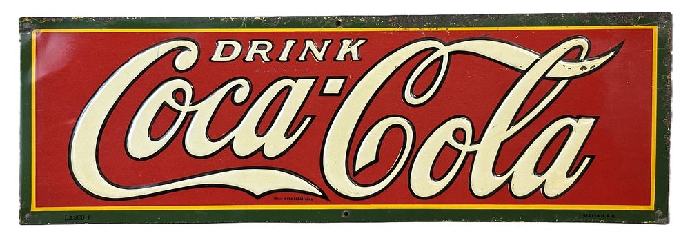 Lot 359: Drink Coca Cola SST Tin Embossed 1930s Metal Soda Sign