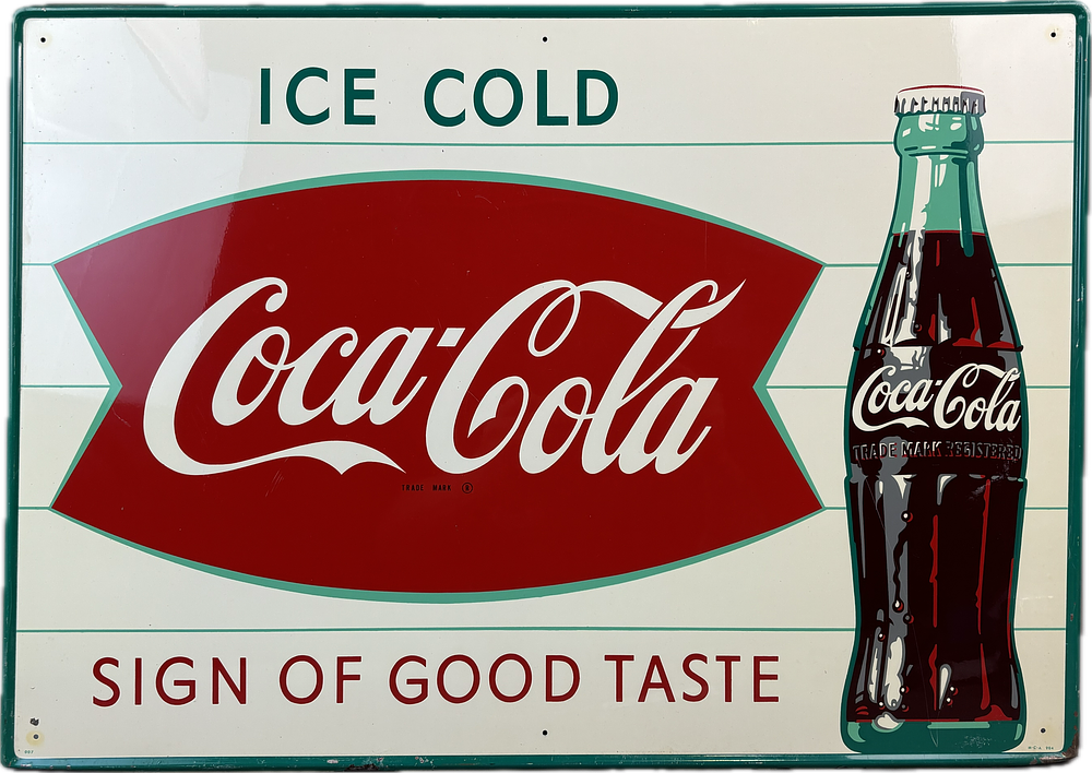 Lot 361: Sign Of Good Taste Ice Cold Coca Cola Fishtail SST Sign
