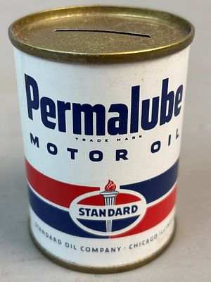 Standard Motor Oil Permalube 4oz Metal Coin Bank. See all photos for a better idea on condition. 