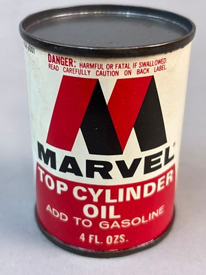 Marvel Top Cylinder Oil Full 4oz Metal Advertising Can. See all photos for a better idea on 