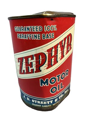 Zephyr Motor Oil J.D. Street Saint Louis 30 Cent Pricer Quart Can. Empty - Pressure dents as 