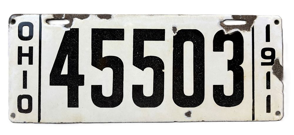 Lot 153: 1911 Original Ohio 45503 Porcelain License Plate by Ing-Rich
