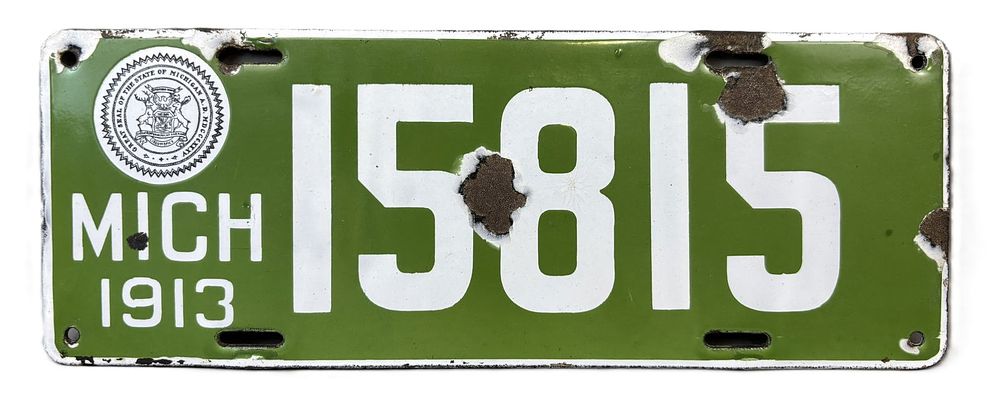 Lot 163: 1913 Michigan 15815 Original Porcelain License Plate