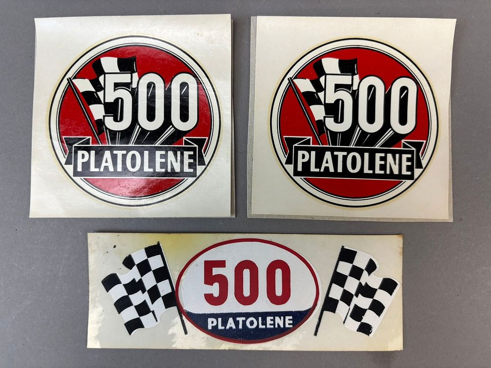 Lot 183: Platolene 500 Original NOS 1950s Race Car Motor Oil Stickers