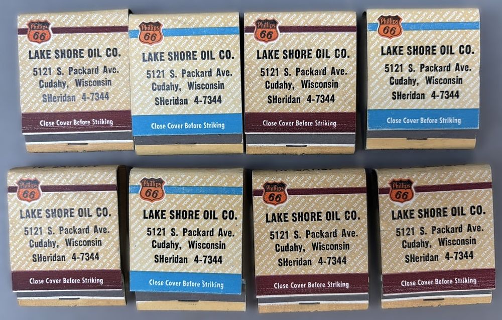 Lot 185: Phillips 66 Lake Shore Oil Co Lot 8 NOS Cudahy Wisconsin Matchbooks
