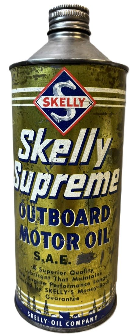 Lot 205B: Skelly Supreme Outboard Motor Oil Cone Top Metal Quart Can