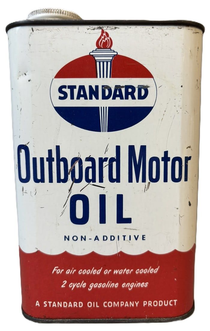 Lot 211B: Standard Motor Oil Outboard Metal Quart Can FULL NOS
