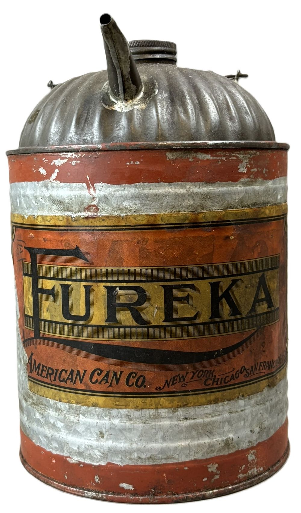 Lot 212: Eureka 1920s American Can Co New York 1 Gallon Metal Oil Can
