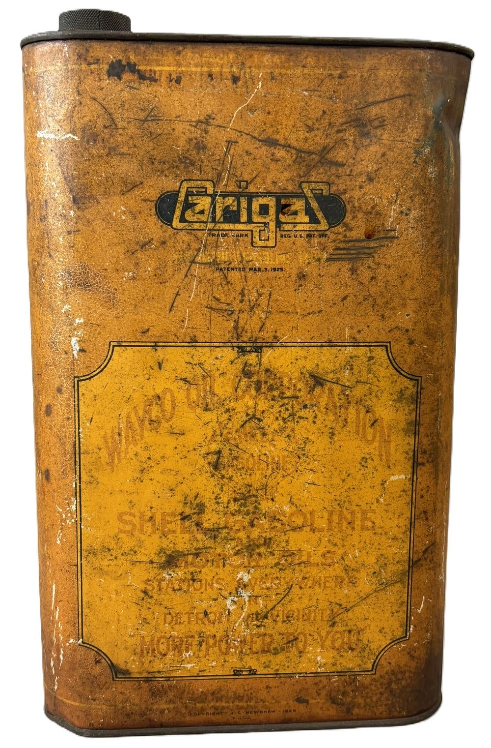 Lot 219: Shell Gasoline Carigas 1925 Wayco Motor Oils Slim 1 Gallon Detroit & Vicinity