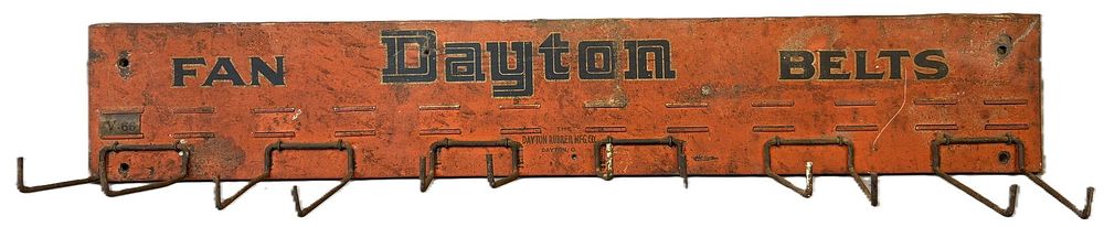Lot 219B: Dayton Fan Belts Painted Metal Store Display Advertising Sign