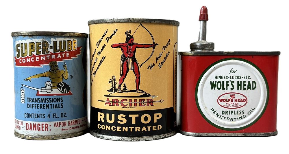Lot 225: Lot 3 Wolf's Head Lead Top Oiler Super Lube & Archer Rustop