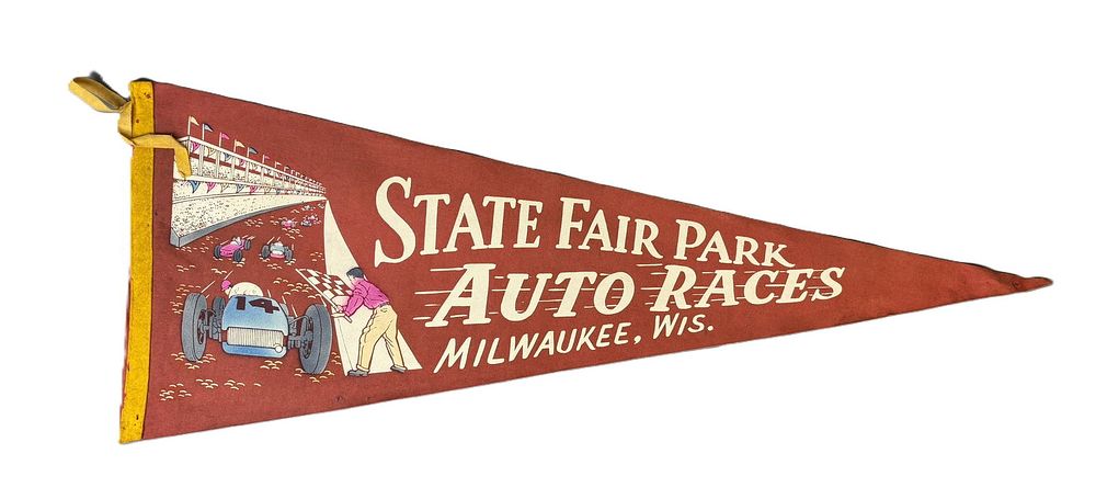 Lot 252D: State Fiar Parks Auto Races Milwaukee Wisconsin Race Care Pennant