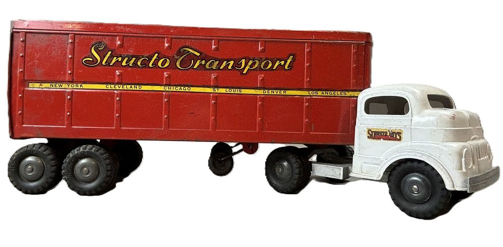 Lot 253: Structo Auto Transport Original Pressed Steel Semi Hauler Truck