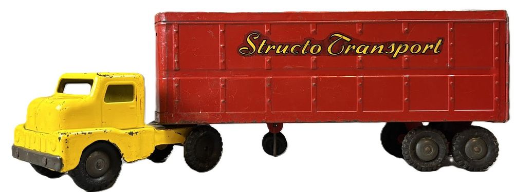 Lot 255: Structo Auto Transport Original Pressed Steel Semi Hauler Truck