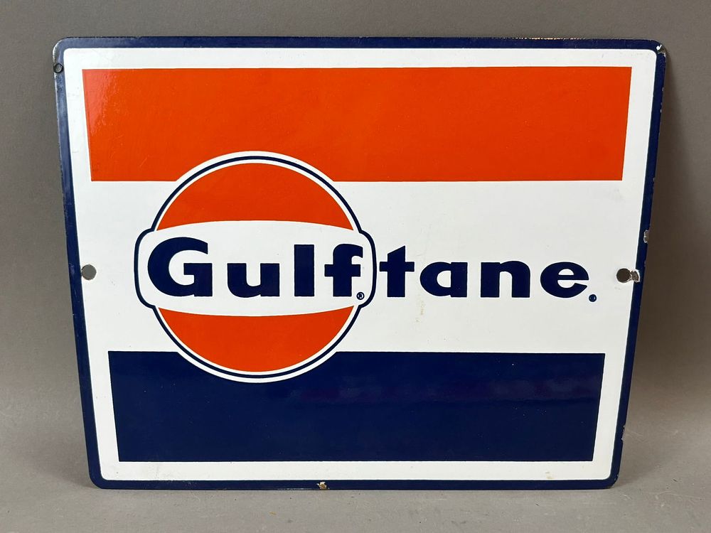 Lot 259: Gulftane Original Gulf Oil SSP Gas Pump Plate Sign