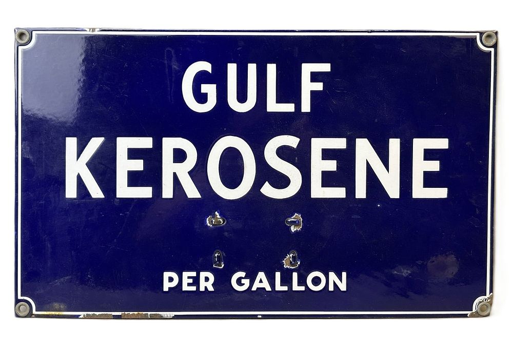 Lot 261B: Gulf Kerosene Per Gallon SSP Porcelain Gas Station Pricer Sign RARE