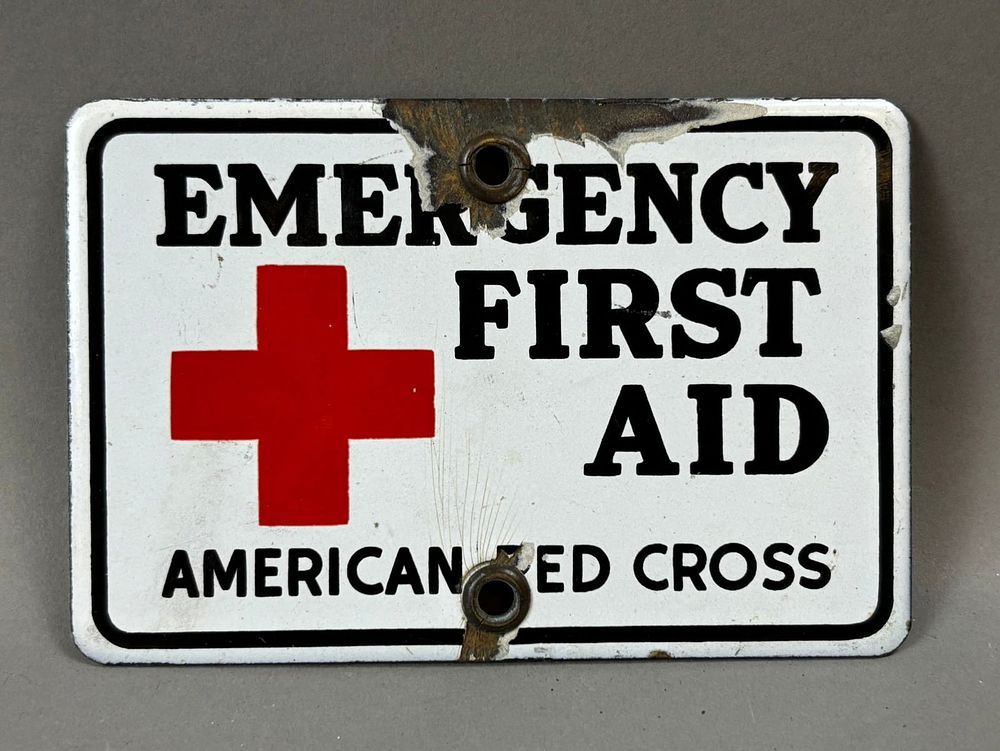 Lot 264: American Red Cross Emergency First Aid SSP Porcelain Sign