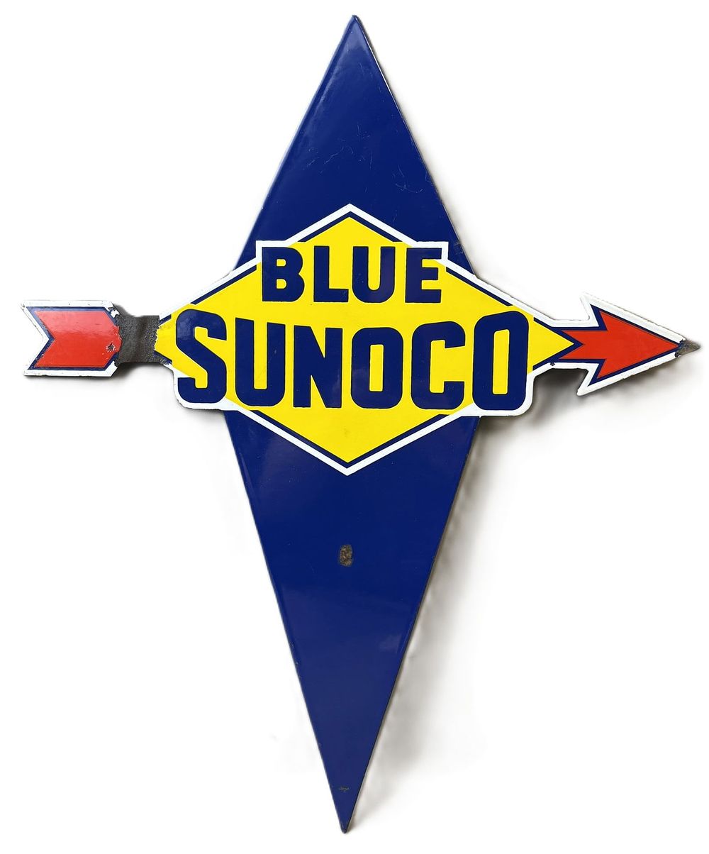 Lot 264B: Blue Sunoco Arrow SSP Porcelain Gas Pump Plate Sign
