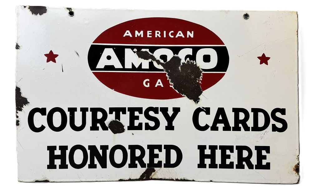 Lot 265B: American Amoco Courtesy Cards Honored Here DSP Porcelain Sign
