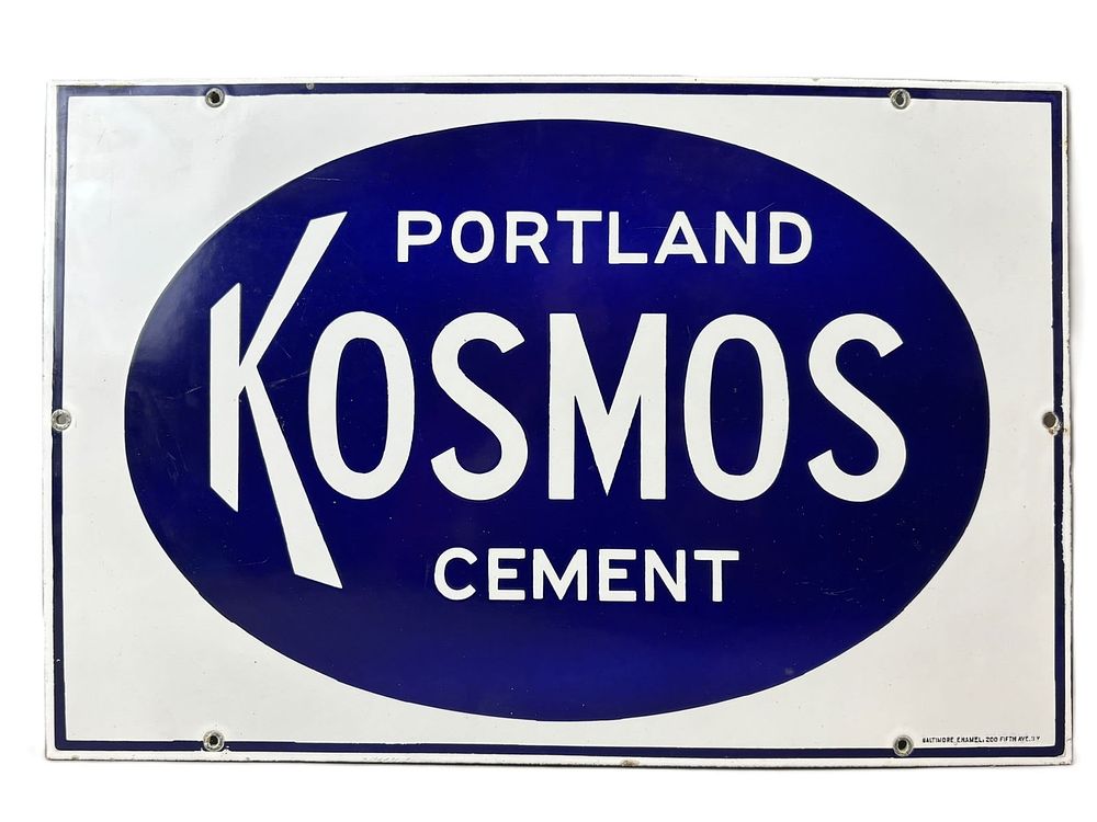 Lot 266: Portland Kosmos Cement SSP Original Porcelain Sign - MINT