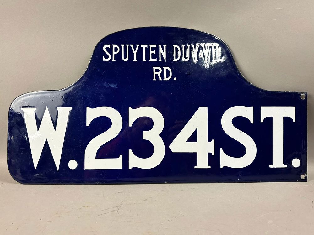Lot 275: Original W. 234 ST & Spuyten Duyvil DSP Porcelain Street Sign
