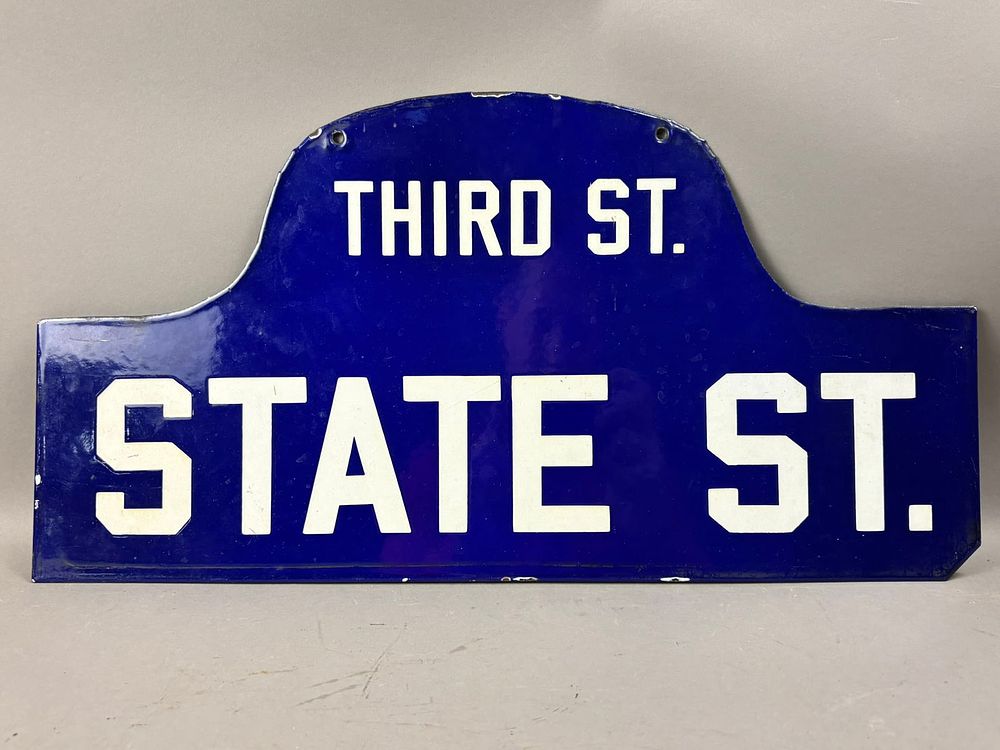 Lot 276: Original State & Third Street 1920s DSP Porcelain Street Sign