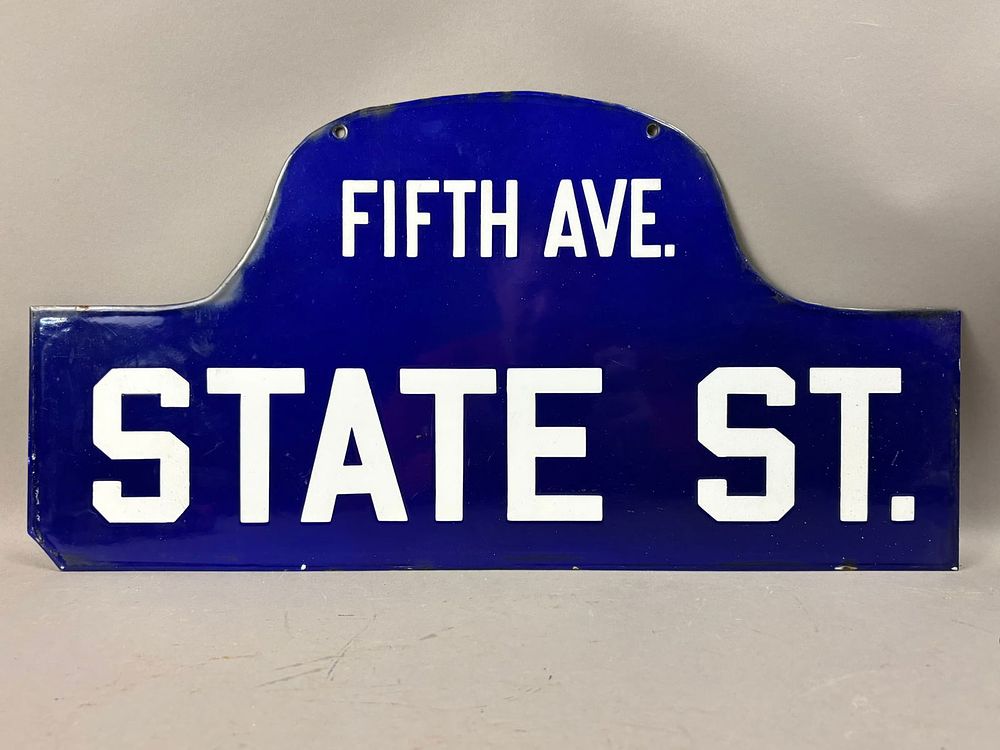 Lot 277: Original State & Fifth Street 1920s DSP Porcelain Street Sign