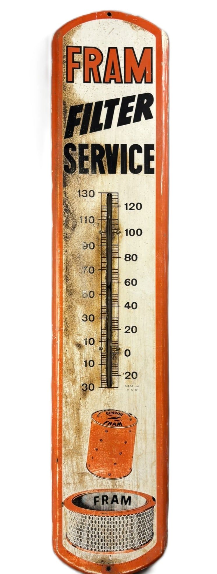 Lot 282: Fram Filter Service Original 39" Metal Advertising Thermometer